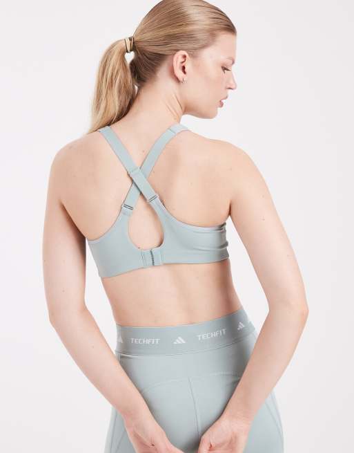 adidas performance Optime workout high support bra in sage, 3 of 4