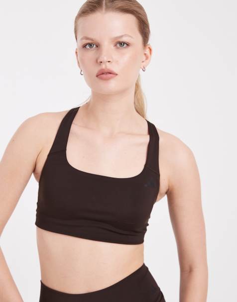 adidas performance Optime workout medium support bra in aurora coffee