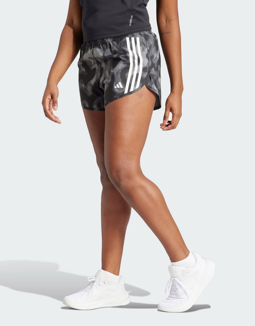 adidas performance Own The Run all over print shorts in Grey