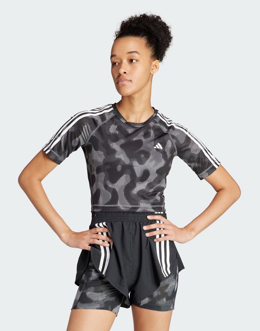 adidas performance Own The Run all over print top in Grey