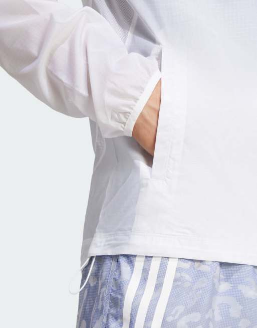 adidas Performance – Own The Run – Biała, składana kurtka z 3 paskami, 4 z 4