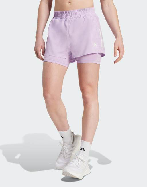 adidas performance Own the run climacool 2-in-1 shorts in powder plum