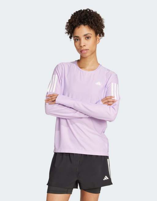adidas performance Own the run long sleeve tee in powder plum
