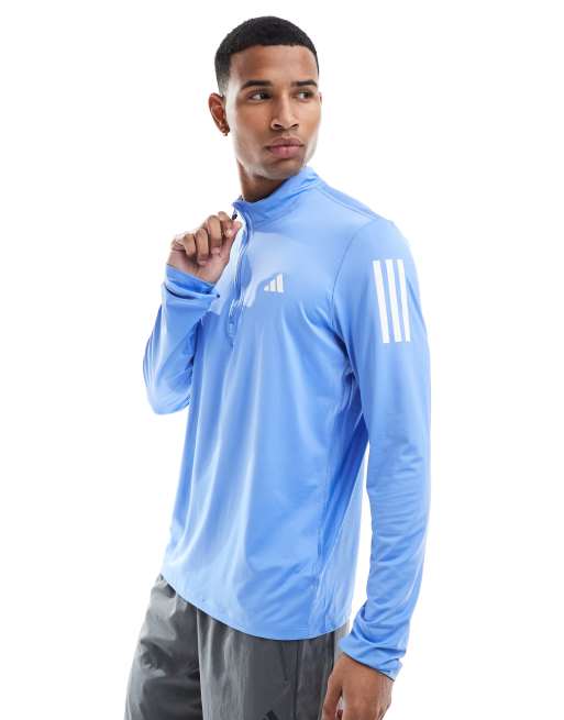 adidas Performance – Own The Run – Oberteil in Fusion-Blau mit halblangem Reißverschluss