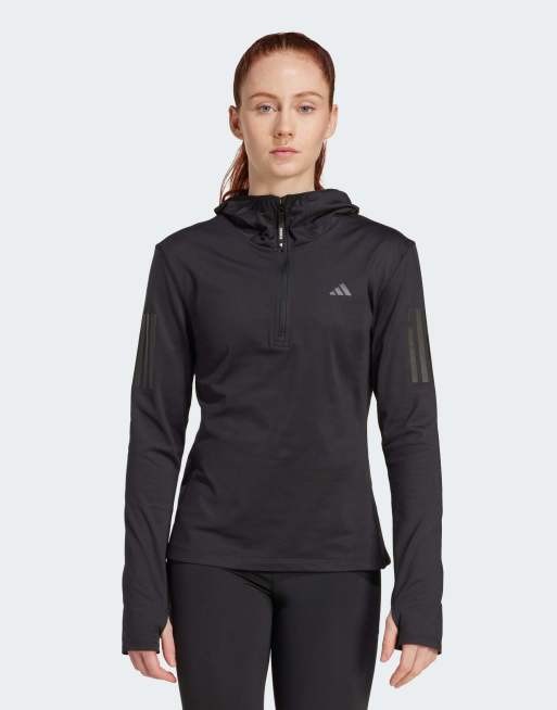 adidas Performance – Own The Run – Svart vinterjacka med huva och kort dragkedja