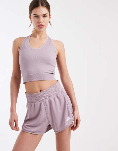 adidas Performance – Pacer Essentials – Figowo-białe dzianinowe szorty z podwyższonym stanem - view 1