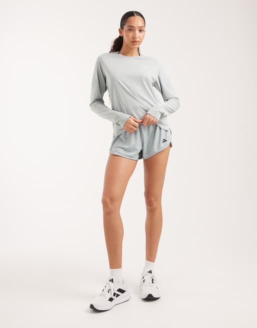 adidas performance Pacer essentials knit high-rise shorts in sage green and white, 2 of 5
