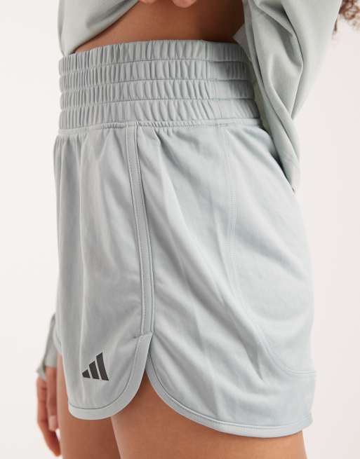 adidas performance Pacer essentials knit high-rise shorts in sage green and white, 4 of 5