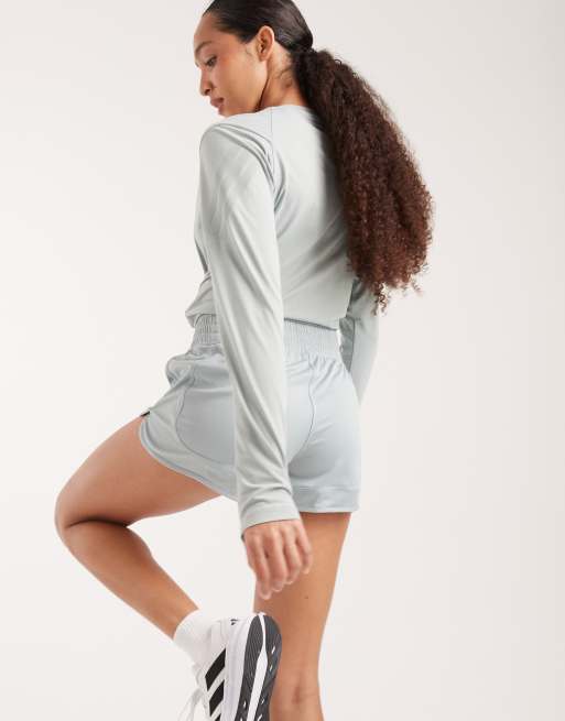 adidas performance Pacer essentials knit high-rise shorts in sage green and white, 5 of 5