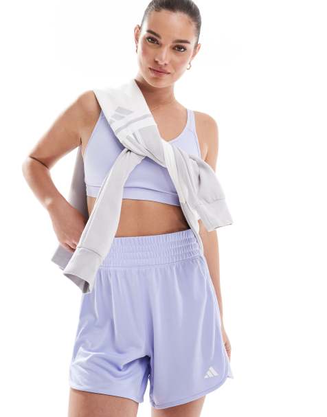 adidas Performance – Pacer Essentials – Lila, stickade shorts med hög midja - view 1