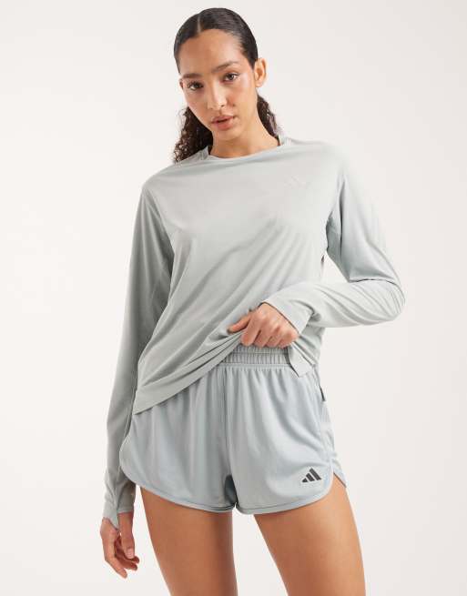 adidas performance - Pacer Essentials - Pantaloncini a vita alta in maglia color salvia wonder/bianco