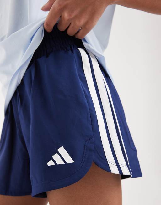 adidas Performance – Pacer – Mörkblå, vita och vävda träningsshorts med hög midja, 2 av 5