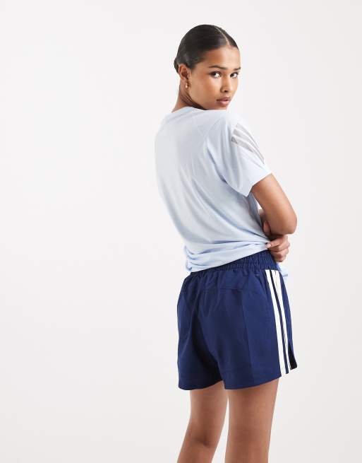 adidas Performance – Pacer – Mörkblå, vita och vävda träningsshorts med hög midja, 4 av 5