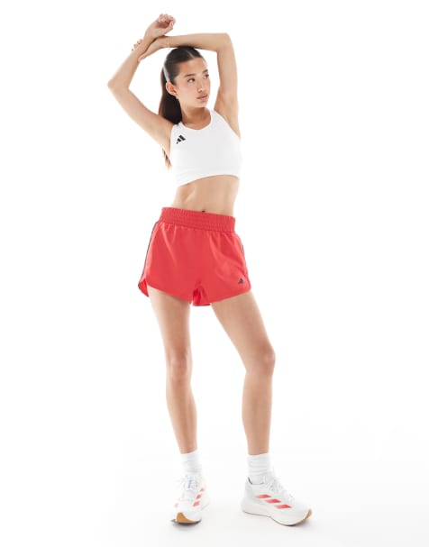 adidas performance Pacer training 3-stripes woven high-rise shorts in pure ruby / white - view 1