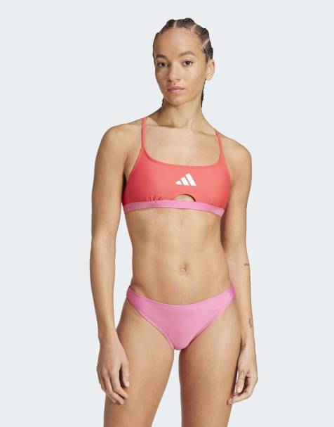 adidas performance Padded colorblock x-back bikini in pulse magenta / semi lucid red - view 1