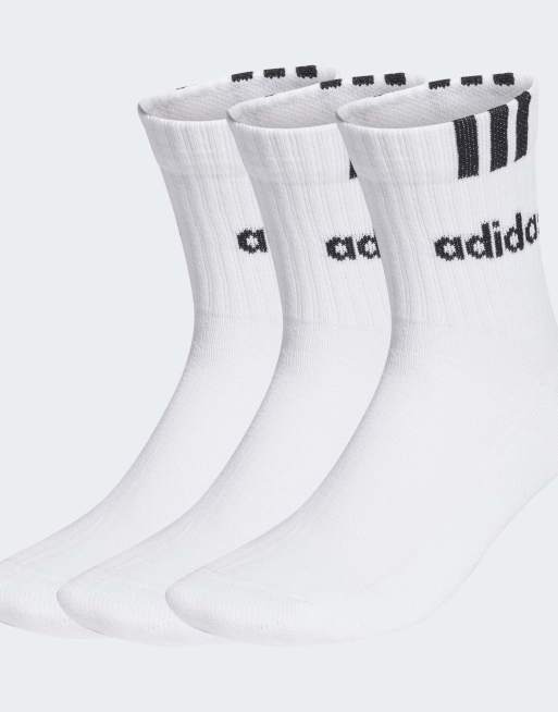 adidas Performance - Pakke med 3 par hvide sportssokker i halv længde med stødabsorbering og sort logoprint