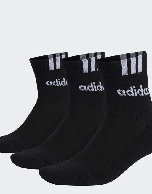 adidas Performance - Pakke med 3 par sorte og hvide halvlange og stødabsorberende ribstrikkede sokker med lineært logo og 3 striber, 2 af 3