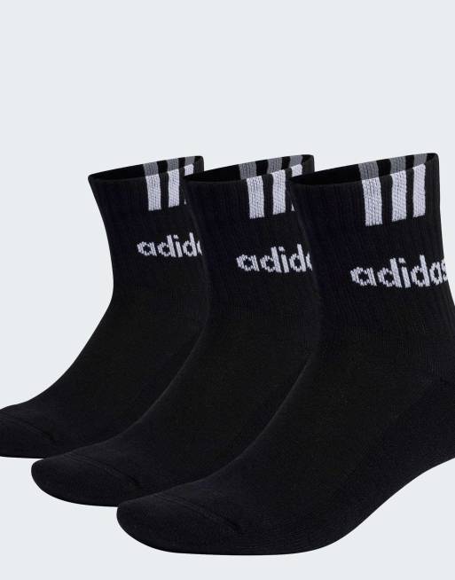adidas Performance - Pakke med 3 par sorte og hvide halvlange og stødabsorberende ribstrikkede sokker med lineært logo og 3 striber, 3 af 3