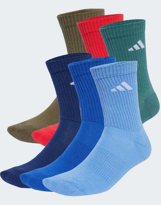 adidas Performance - Pakke med 6 par sokker med polstring i mørkeblå/blå/lyseblå/olivengrøn