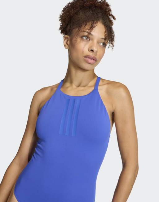 adidas Performance – Persikomjuk baddräkt med 3 ränder och hög krage med -2vägsremmar, 4 av 4