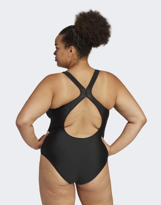 adidas performance - Plus Size - Badpak met 3-Stripes logo en C-rug in zwart met wit, 4 van 4