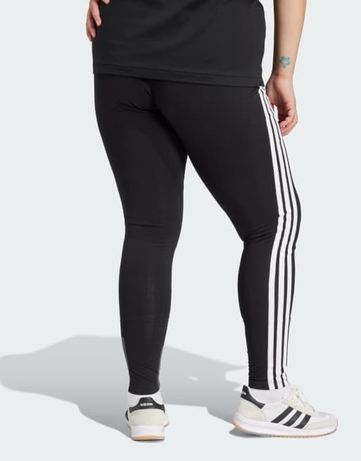 adidas Performance Plus Size Essentials – Czarno-białe bawełniane legginsy z 3 paskami, 2 z 4
