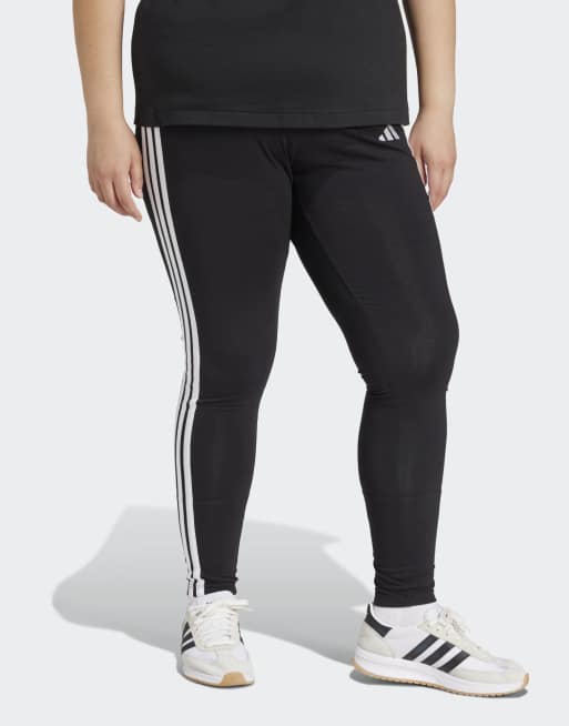 adidas Performance Plus Size Essentials – Czarno-białe bawełniane legginsy z 3 paskami, 4 z 4