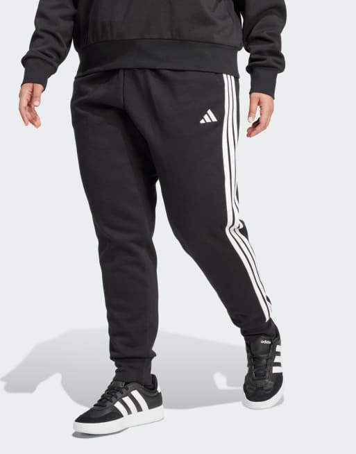 adidas Performance Plus Size - Essentials - Sorte/hvide slim-bukser i fleece med 3 striber