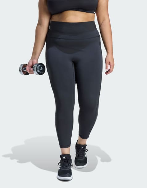 adidas performance plus size Optime workout 3-stripes 7/8 leggings in black - view 1