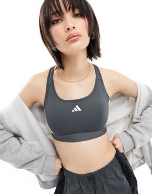 adidas Performance Power React mid support bra in greay - ASOS Price Checker