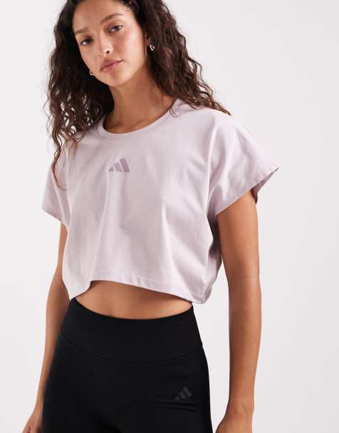 adidas performance Power workout cropped boxy 3-stripes tank in ice purple - view 1