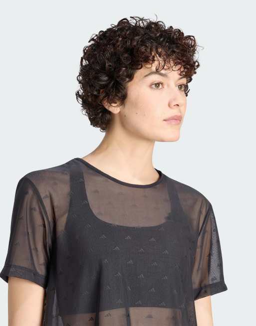 adidas performance Primelift essentials workout boxy mesh t-shirt in black, 4 of 4