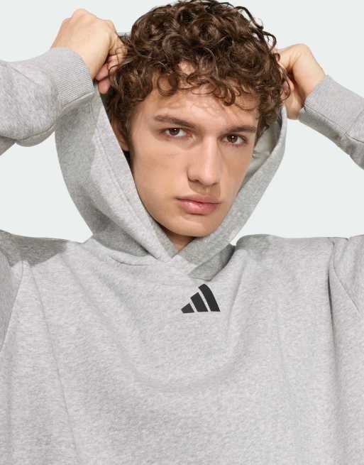 adidas performance - Primelift - Felpa con cappuccio oversize da allenamento grigio medio mélange con grafica, 2 di 4