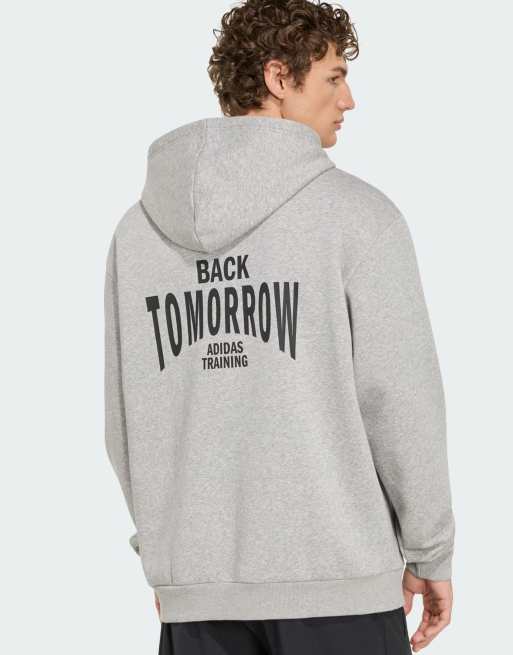 adidas performance - Primelift - Felpa con cappuccio oversize da allenamento grigio medio mélange con grafica, 4 di 4