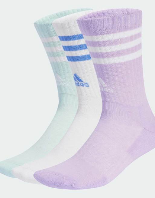 adidas Performance – Puderlila/vita/mintgröna, dämpande strumpor med 3 ränder, 3 par