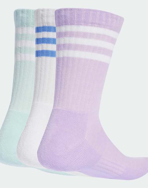 adidas Performance – Puderlila/vita/mintgröna, dämpande strumpor med 3 ränder, 3 par, 2 av 3
