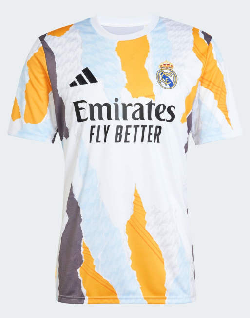 adidas performance Real Madrid 24/25 pre-match jersey in white / crew orange / charcoal / glow blue, 3 of 4