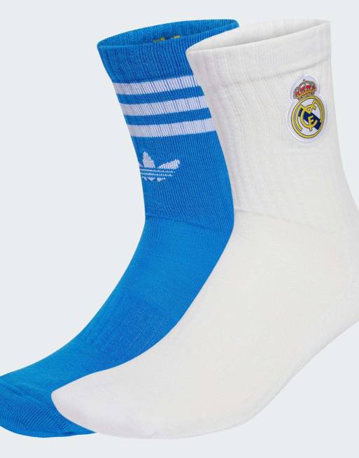 adidas Performance – Real Madrid – 2er-Pack Socken in Weiß und Blue Bird
