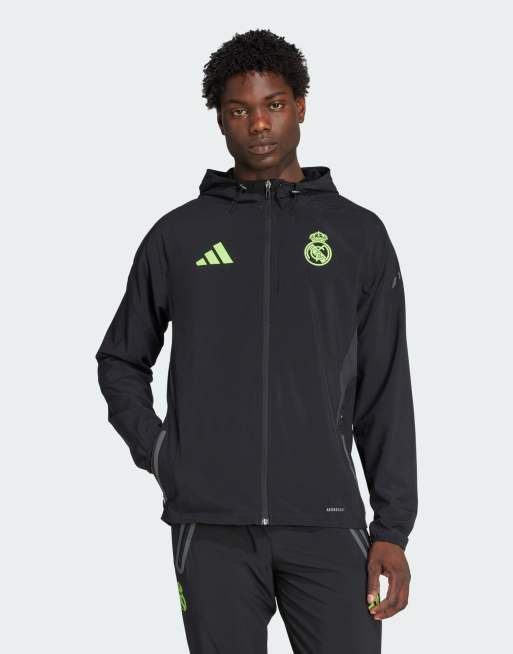 adidas performance – Real Madrid Tiro 25 Pro Vis – Czarna kurtka podróżna z technicznej tkaniny z cytrynowymi detalami