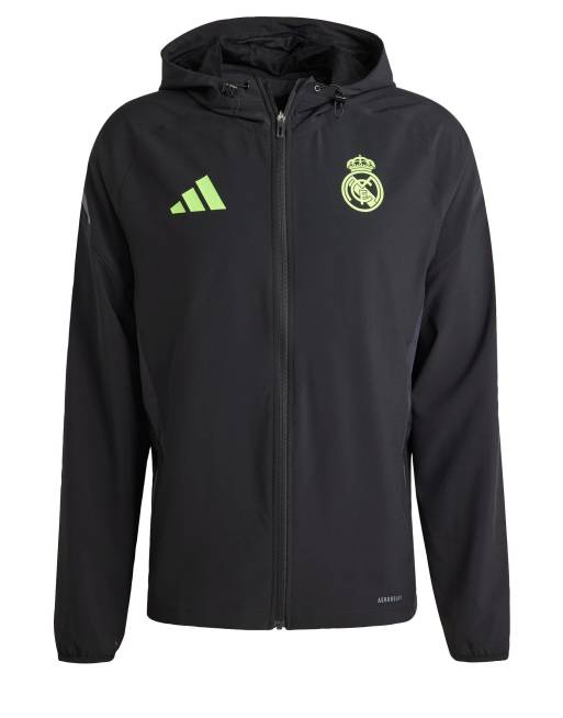 adidas performance Real madrid tiro 25 pro vis tech travel jacket in black / lucid lemon