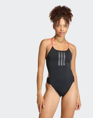 adidas performance Ripstream 3-stripes tie back swimsuit in black