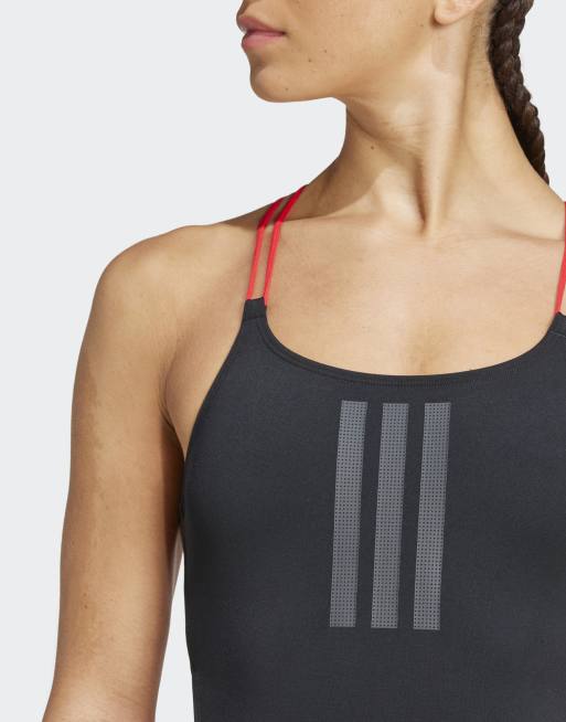 adidas Performance – Ripstream – Badeanzug in Schwarz und Pure Ruby mit 3-Streifen-Logo und Rückenträgern in X-Form, 4 von 4