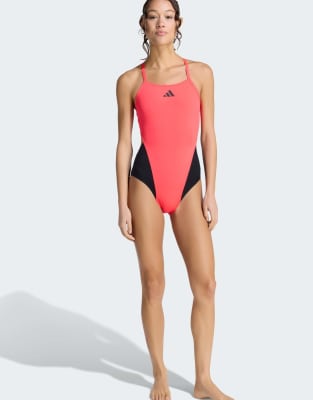 adidas Performance - Ripstream Team - Badeanzug in Lucid Red / Schwarz mit schmalen Trägern und C-Rücken-Rot