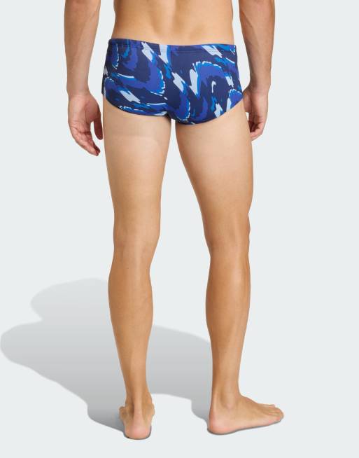 adidas performance Ripstream team graphic swim wide trunks in dark blue / semi lucid blue, 2 of 4