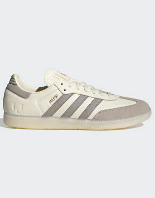 adidas Performance - Samba Messi - Fußballschuhe in Cream White / Light Brown / Gold Metallic-Weiß