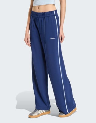Seasonal Essentials Colorpop - Pantalon avec broderie graphique - Bleu foncé et blanc 2XS