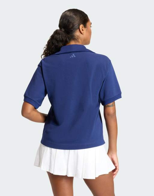 adidas performance Seasonal Essentials Colorpop polo with embroidered graphic in dark blue / white, 2 of 4