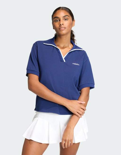 adidas performance Seasonal Essentials Colorpop polo with embroidered graphic in dark blue / white, 3 of 4