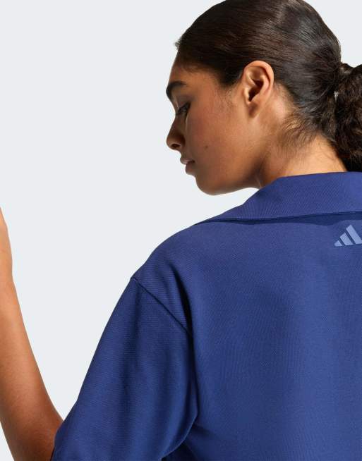 adidas performance Seasonal Essentials Colorpop polo with embroidered graphic in dark blue / white, 4 of 4