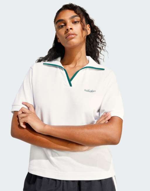 adidas performance Seasonal essentials colorpop polo with embroidered graphic in white and green, 2 of 4